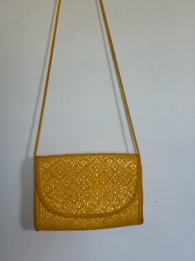 Vintage Ennelina Italy Yellow Woven Straw Crossbody Bag | Made in Italy